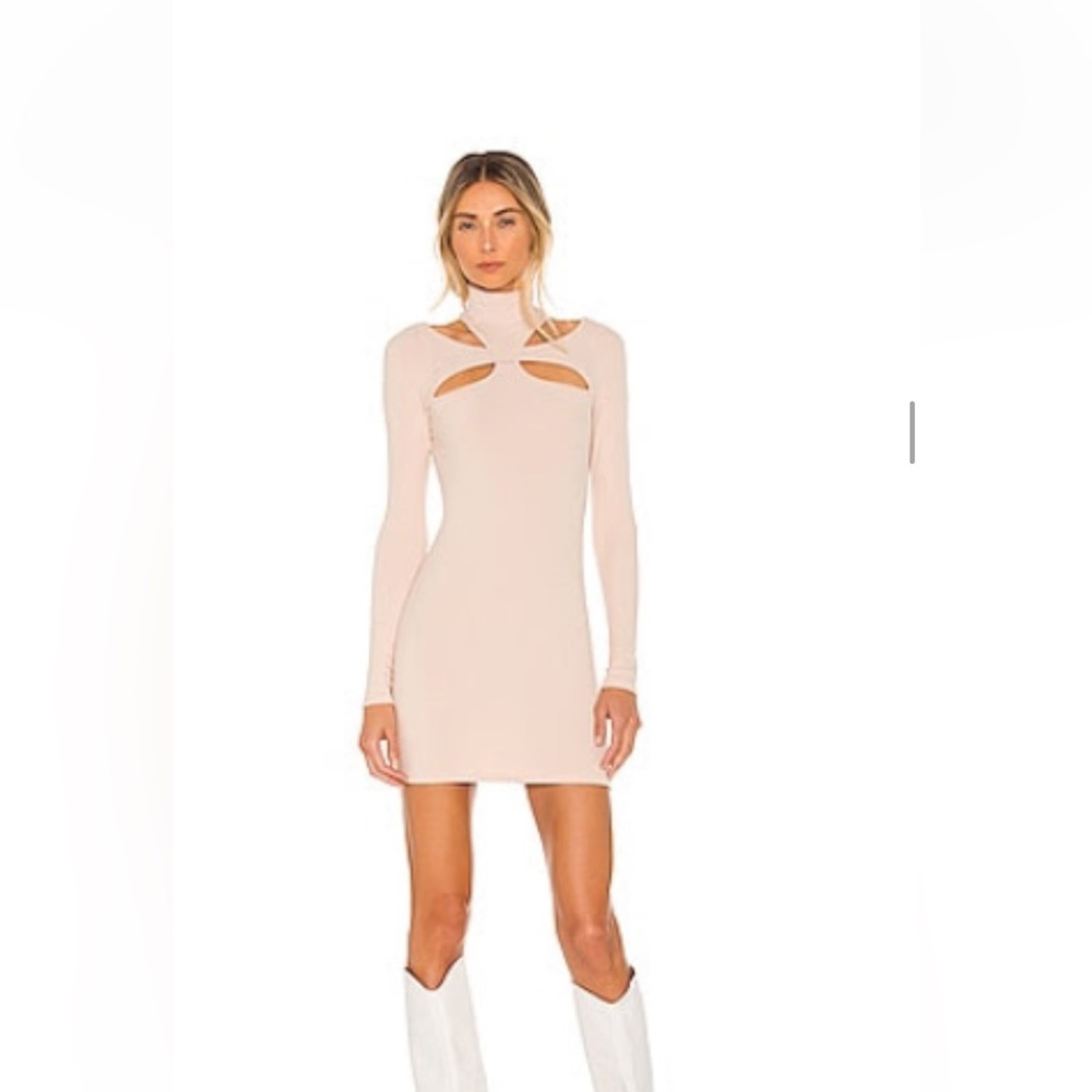 ALYSON CUT OUT DRESS IN BEIGE Long Sleeve Cutout Dress in Beige
